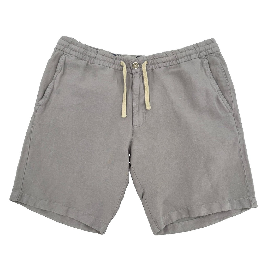 Tommy Bahama Pull-On Shorts Men L Gray Linen Blend 9" Elastic Sea Paradise